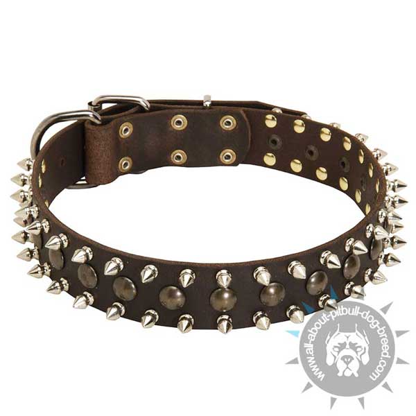 Leather Dog Collar with Studs and Spikes for Pitbull