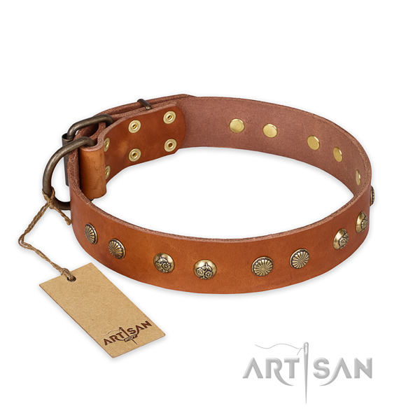 Easy adjustable leather dog collar with durable hardware