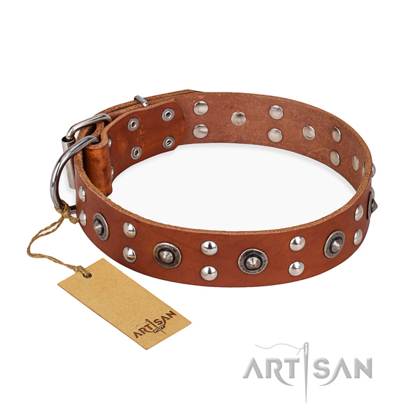 Comfortable wearing handmade dog collar with durable D-ring