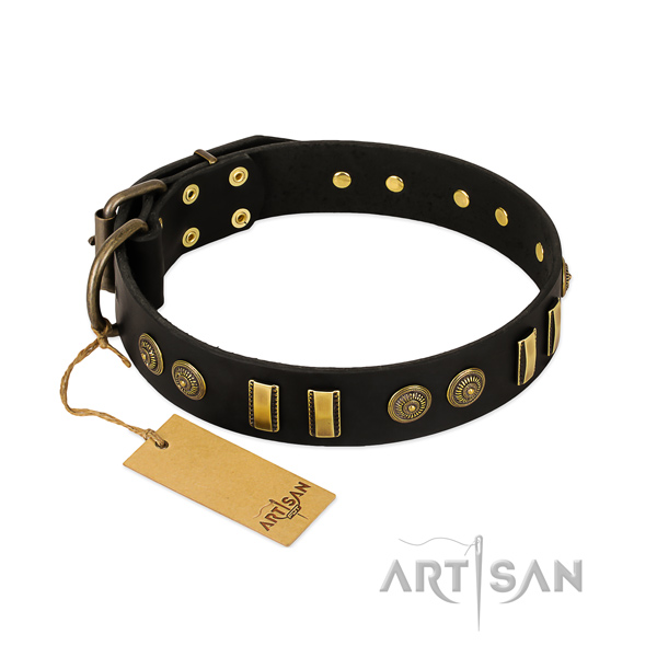 Corrosion proof decorations on natural leather dog collar for your pet