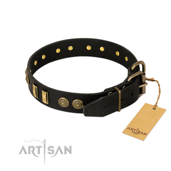 Corrosion proof buckle on full grain leather dog collar for your pet