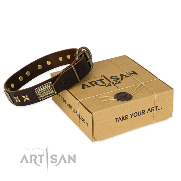 Durable D-ring on genuine leather collar for your handsome doggie