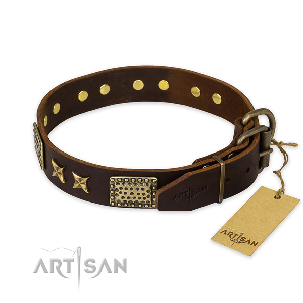 Strong hardware on natural genuine leather collar for your beautiful canine