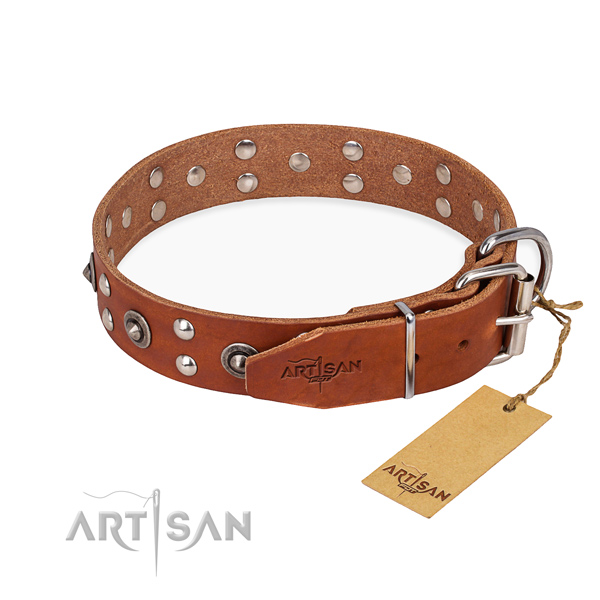 Corrosion proof hardware on genuine leather collar for your attractive dog