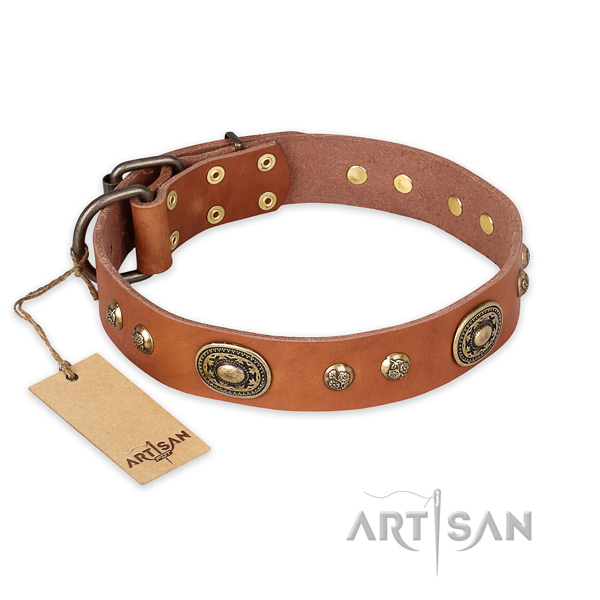 Handcrafted genuine leather dog collar for daily walking