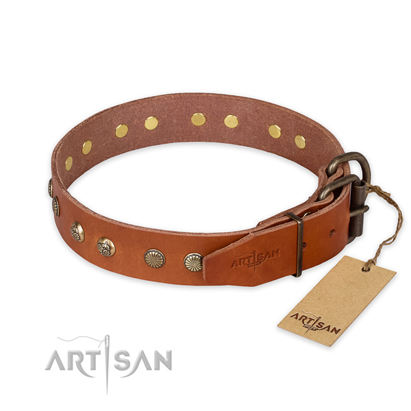 Corrosion resistant buckle on full grain genuine leather collar for your attractive pet