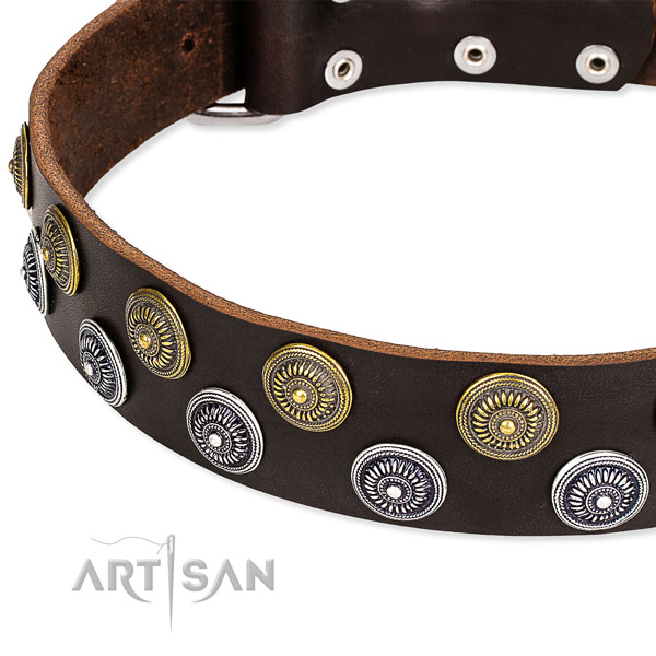 Genuine leather dog collar with fashionable decorations