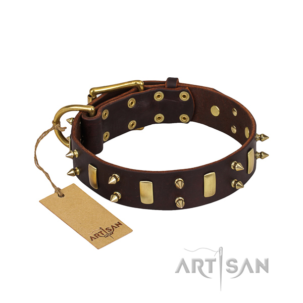 Genuine leather dog collar with smoothed exterior