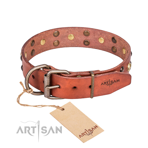Leather dog collar with rounded edges for comfy daily wearing