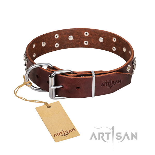 Heavy-duty leather dog collar with corrosion-resistant hardware